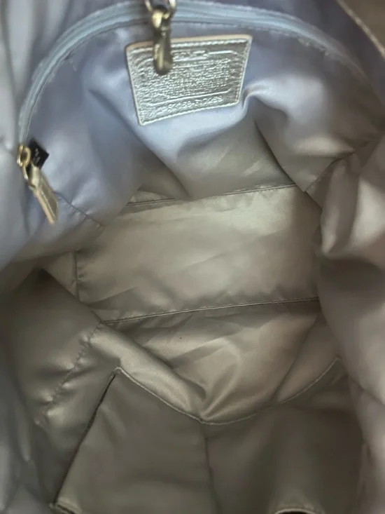 COACH North South Woven Metallic Gold Leather Shoulder Bag - Picture 9 of 13